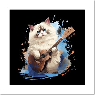 Ragdoll Cat Playing Guitar Posters and Art